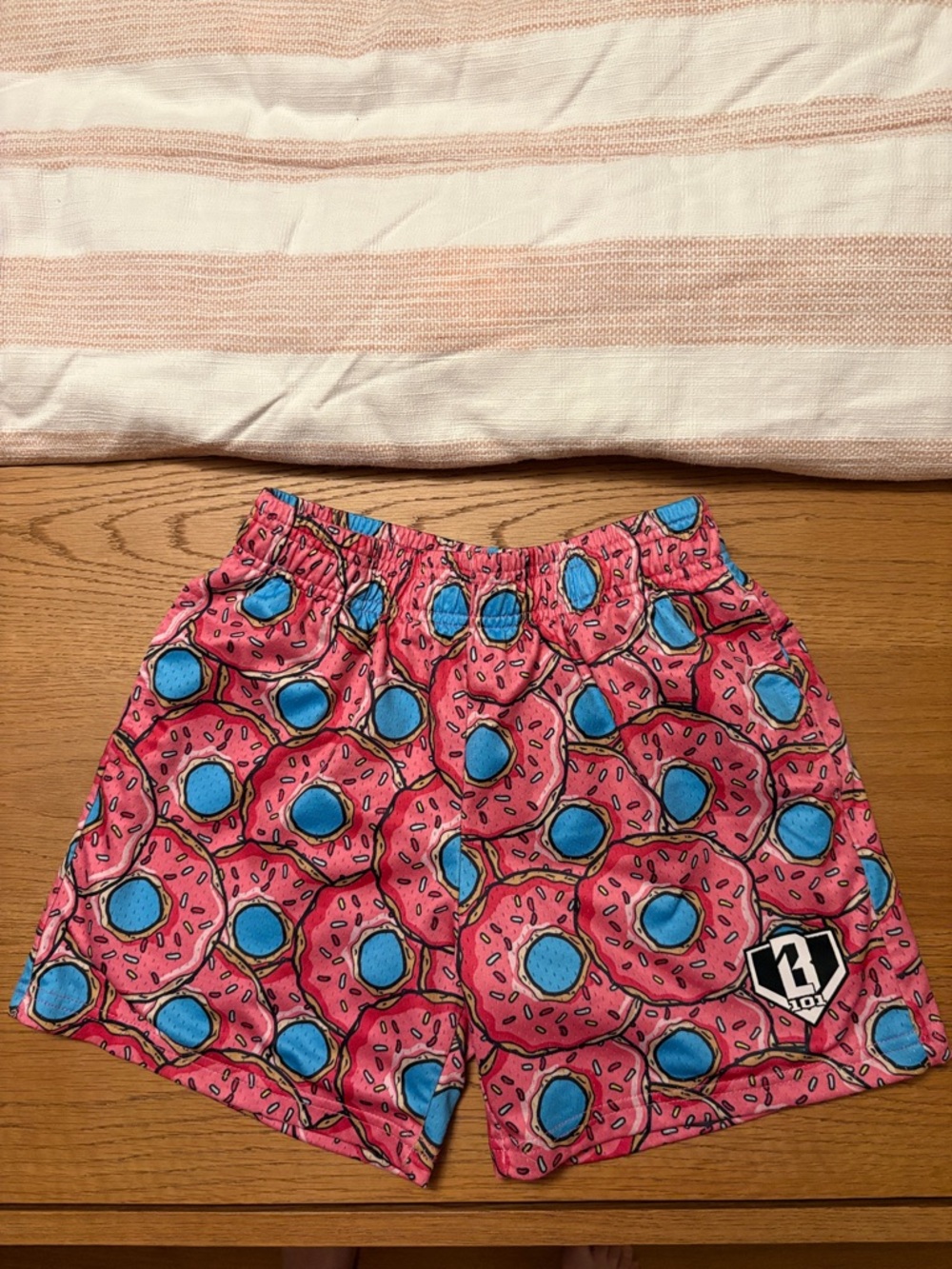 Kids Pink Donut-Print Shorts with Blue Accents